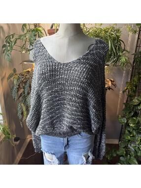 Cozy Black and White Knit Sweater with V-Neck